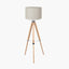 Sumba Bamboo Tripod Floor Lamp Base with Lino 40cm Grey Self Lined Linen Cylinder Lampshade