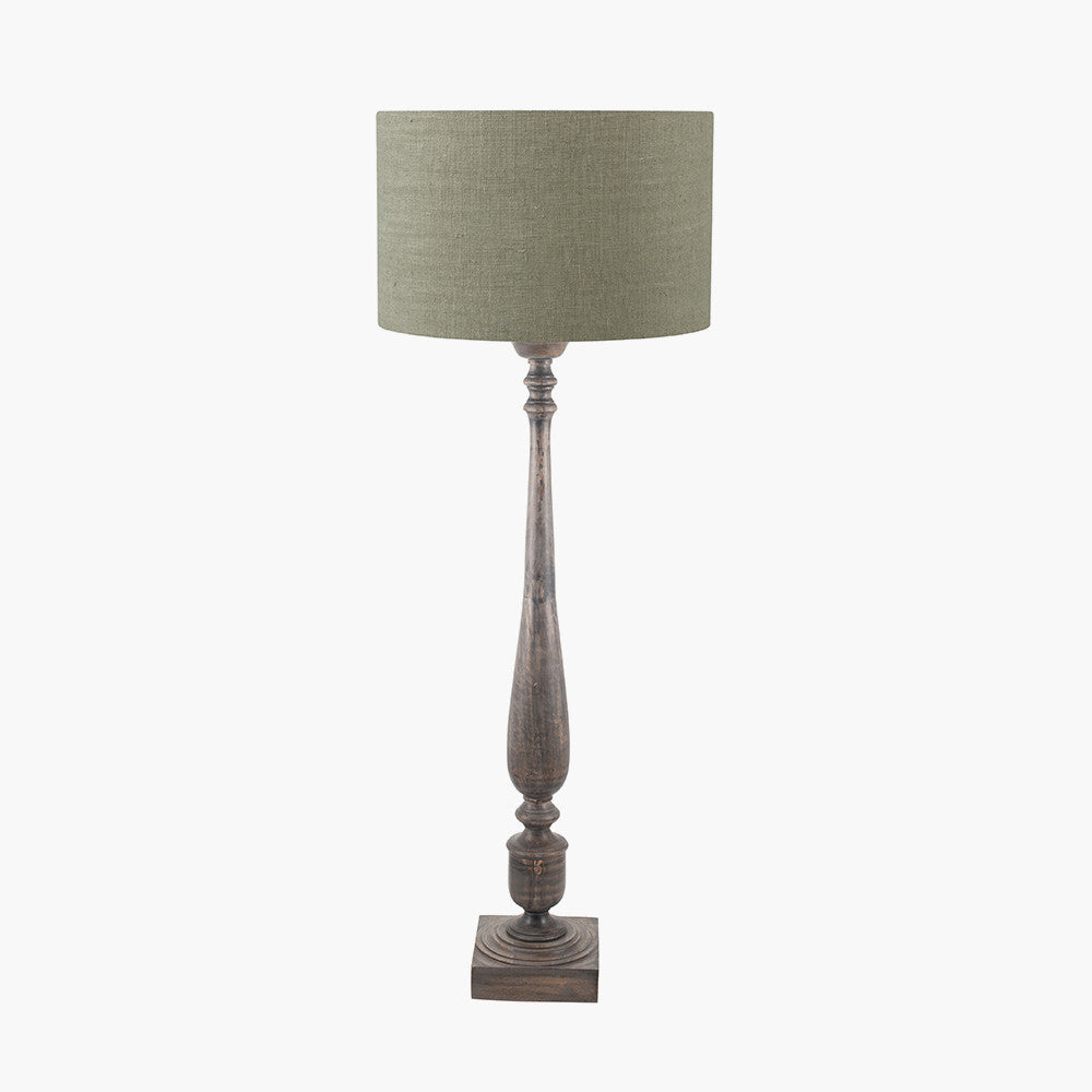 Alia Grey Wash Turned Mango Wood Floor Lamp Base with Edward 45cm Pistachio Green Linen Cylinder Lampshade