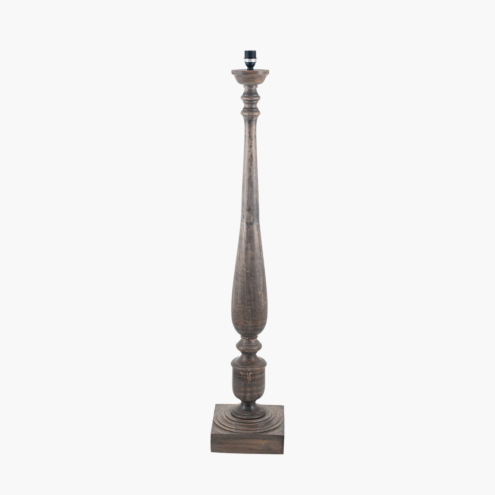 Alia Grey Wash Turned Mango Wood Floor Lamp Base with Edward 45cm Pistachio Green Linen Cylinder Lampshade