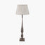 Alia Grey Wash Turned Mango Wood Floor Lamp Base with Thiago 45cm Natural Stripe Mushroom Pleat Tapered Lampshade