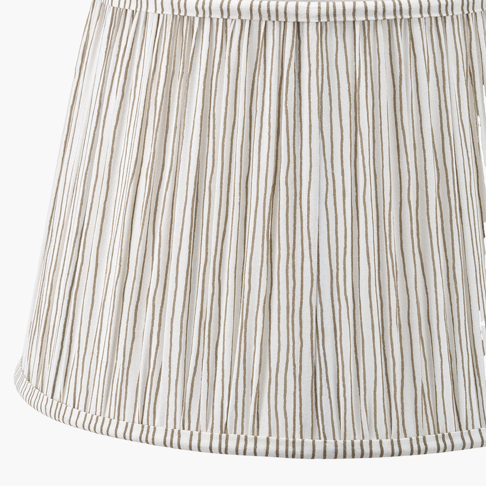 Alia Grey Wash Turned Mango Wood Floor Lamp Base with Thiago 45cm Natural Stripe Mushroom Pleat Tapered Lampshade