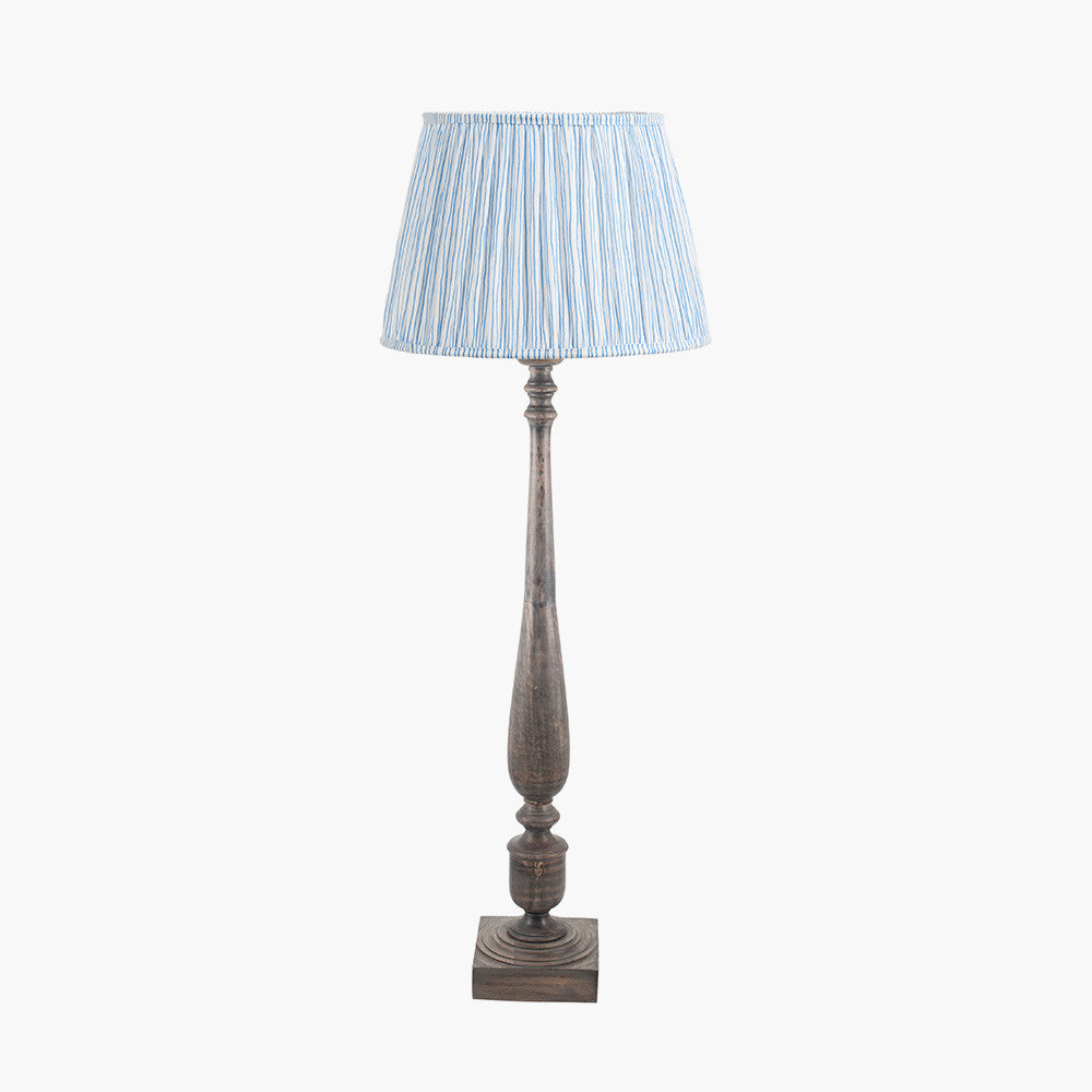 Alia Grey Wash Turned Mango Wood Floor Lamp Base with Thiago 45cm Ocean Blue Stripe Mushroom Pleat Tapered Lampshade