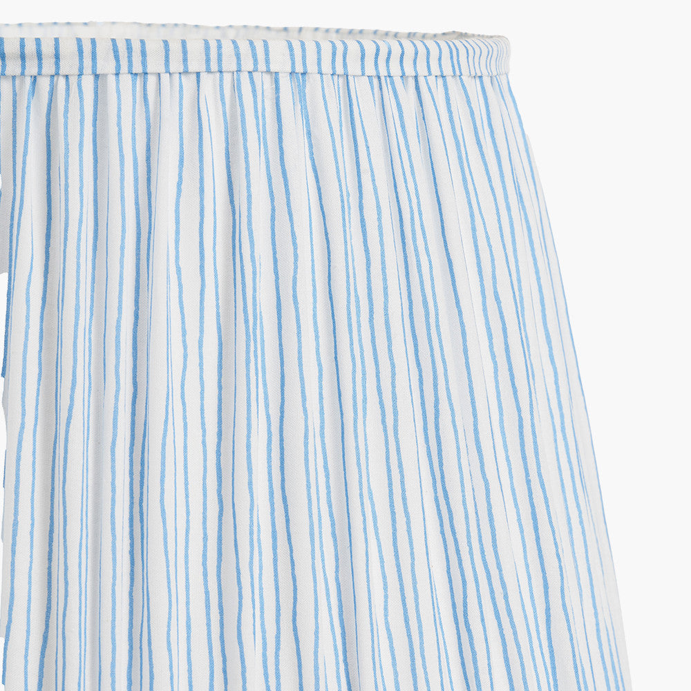 Alia Grey Wash Turned Mango Wood Floor Lamp Base with Thiago 45cm Ocean Blue Stripe Mushroom Pleat Tapered Lampshade