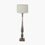 Alia Grey Wash Turned Mango Wood Floor Lamp Base with Lino 45cm Cream Self Lined Linen Cylinder Lampshade