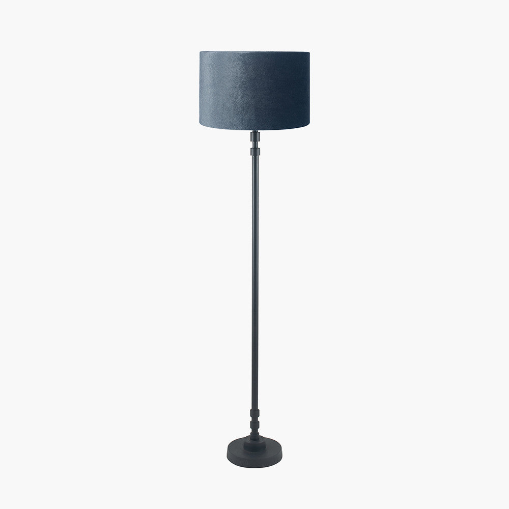 Rhode Matt Black Stick Metal Floor Lamp Base with Bow 40cm Slate Velvet Cylinder Lampshade