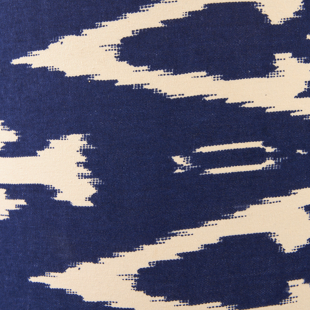 Rhode Matt Black Stick Metal Floor Lamp Base with Lars 40cm Ocean Blue Ikat Patterned Cylinder Lampshade