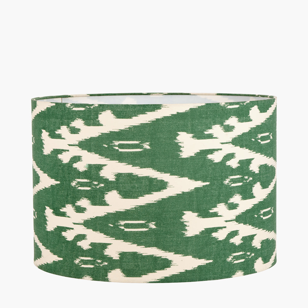Rhode Matt Black Stick Metal Floor Lamp Base with Lars 40cm Racing Green Ikat Patterned Cylinder Lampshade