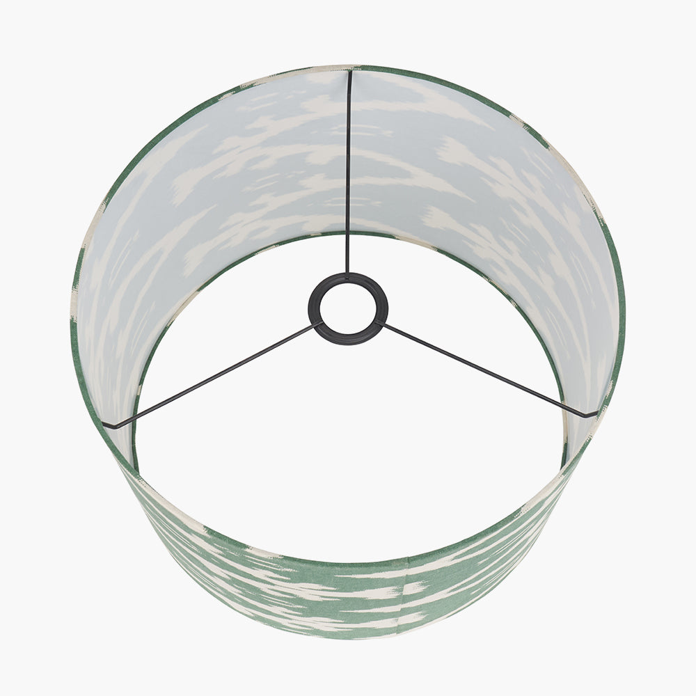 Rhode Matt Black Stick Metal Floor Lamp Base with Lars 40cm Racing Green Ikat Patterned Cylinder Lampshade