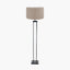 Langston Matt Black Metal Column Floor Lamp Base with Edward 45cm Natural Linen Cylinder Lampshade