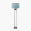 Langston Matt Black Metal Column Floor Lamp Base with Stellan 45cm Duck Egg Slubbed Silk Mix Gold Lined Cylinder Lampshade