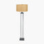 Langston Matt Black Metal Column Floor Lamp Base with Stellan 45cm Gold Slubbed Silk Mix Gold Lined Cylinder Lampshade