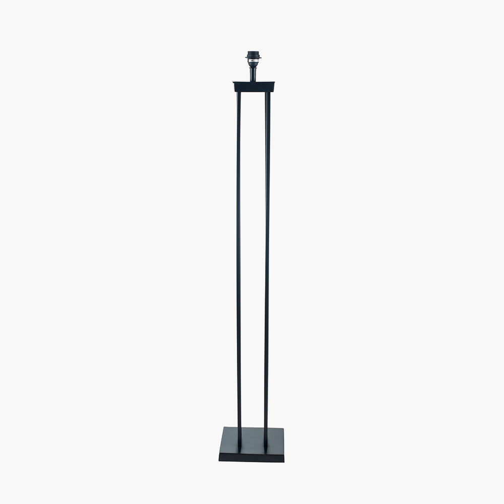 Langston Matt Black Metal Column Floor Lamp Base with Lino 45cm Grey Self Lined Linen Cylinder Lampshade