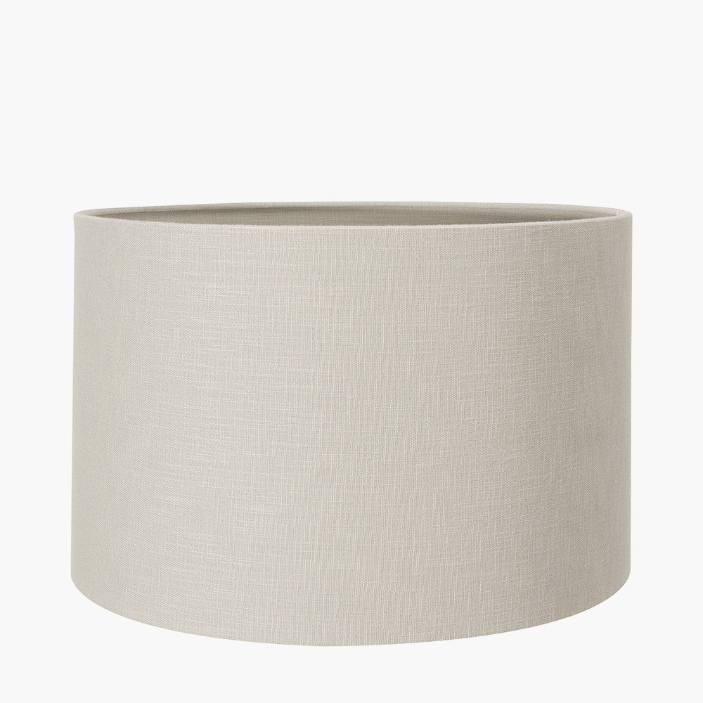 Langston Matt Black Metal Column Floor Lamp Base with Lino 45cm Grey Self Lined Linen Cylinder Lampshade