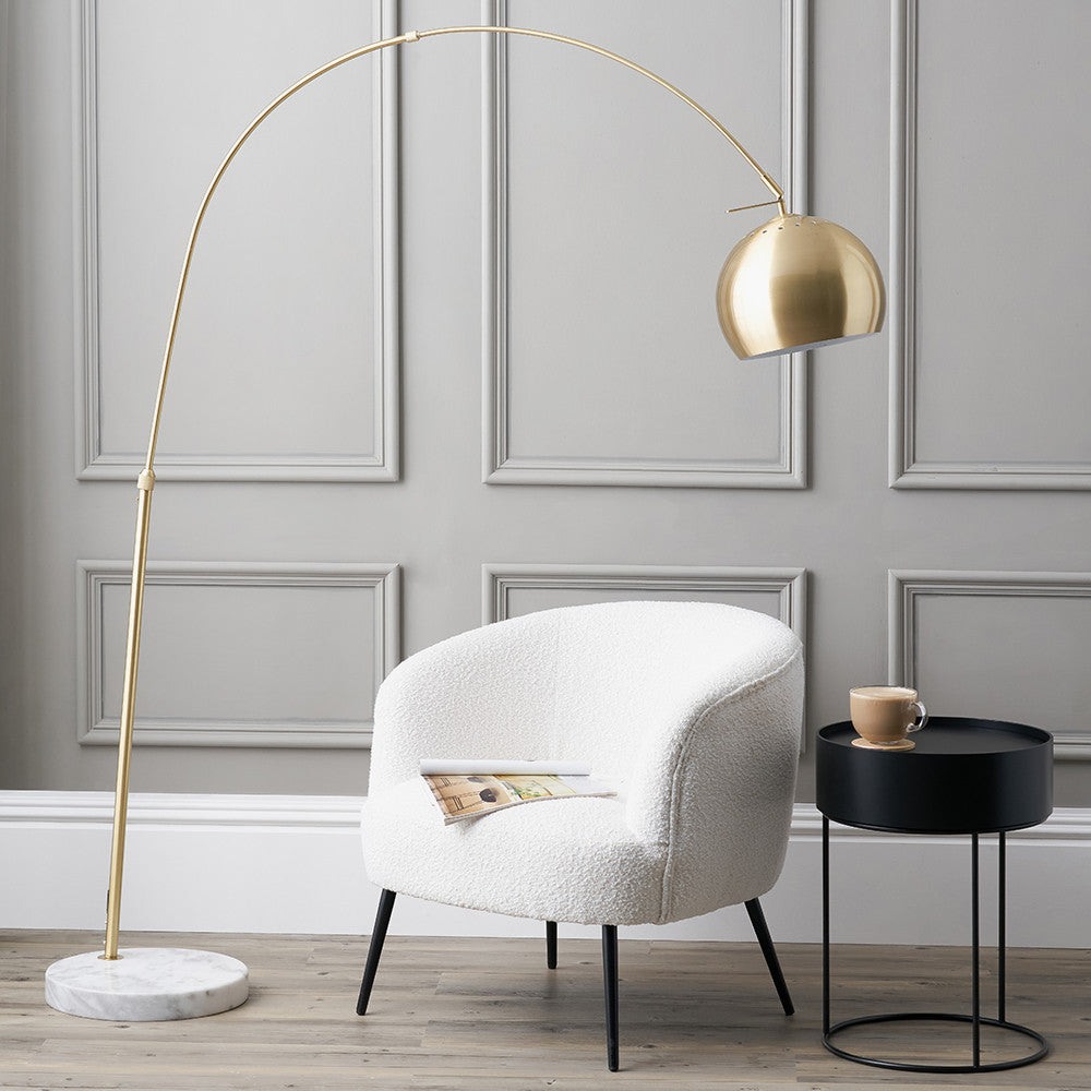 Feliciani Brushed Brass Metal and White Marble Floor Lamp