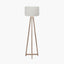 Whitby Grey Wash Wood Tapered 4 Post Floor Lamp Base with Henry 45cm White Handloom Cylinder Lampshade