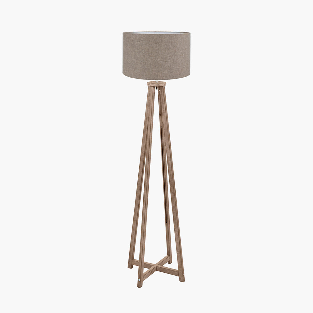 Whitby Grey Wash Wood Tapered 4 Post Floor Lamp Base with Edward 45cm Natural Linen Cylinder Lampshade