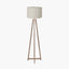 Whitby Grey Wash Wood Tapered 4 Post Floor Lamp Base with Lino 45cm Grey Self Lined Linen Cylinder Lampshade