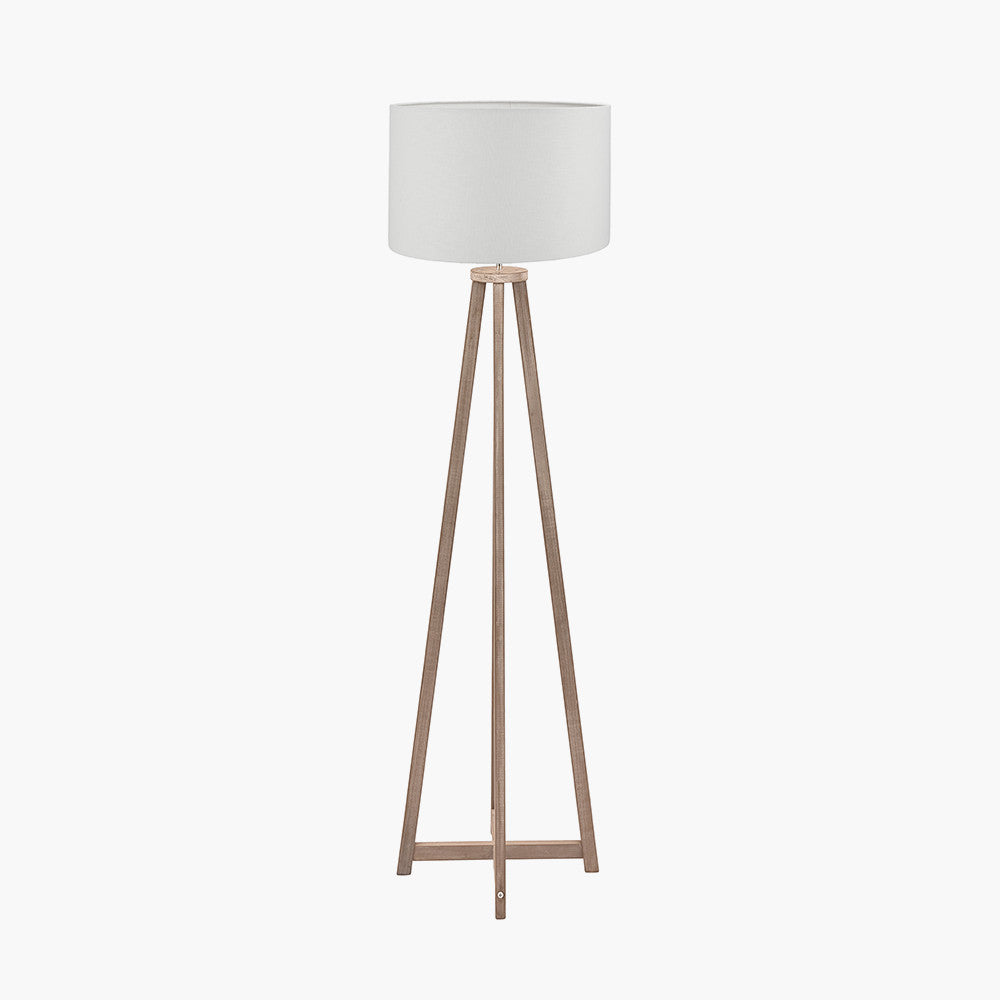 Whitby Grey Wash Wood Tapered 4 Post Floor Lamp Base with Lino 45cm White Self Lined Linen Cylinder Lampshade