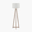 Whitby Grey Wash Wood Tapered 4 Post Floor Lamp Base with Lino 45cm White Self Lined Linen Cylinder Lampshade