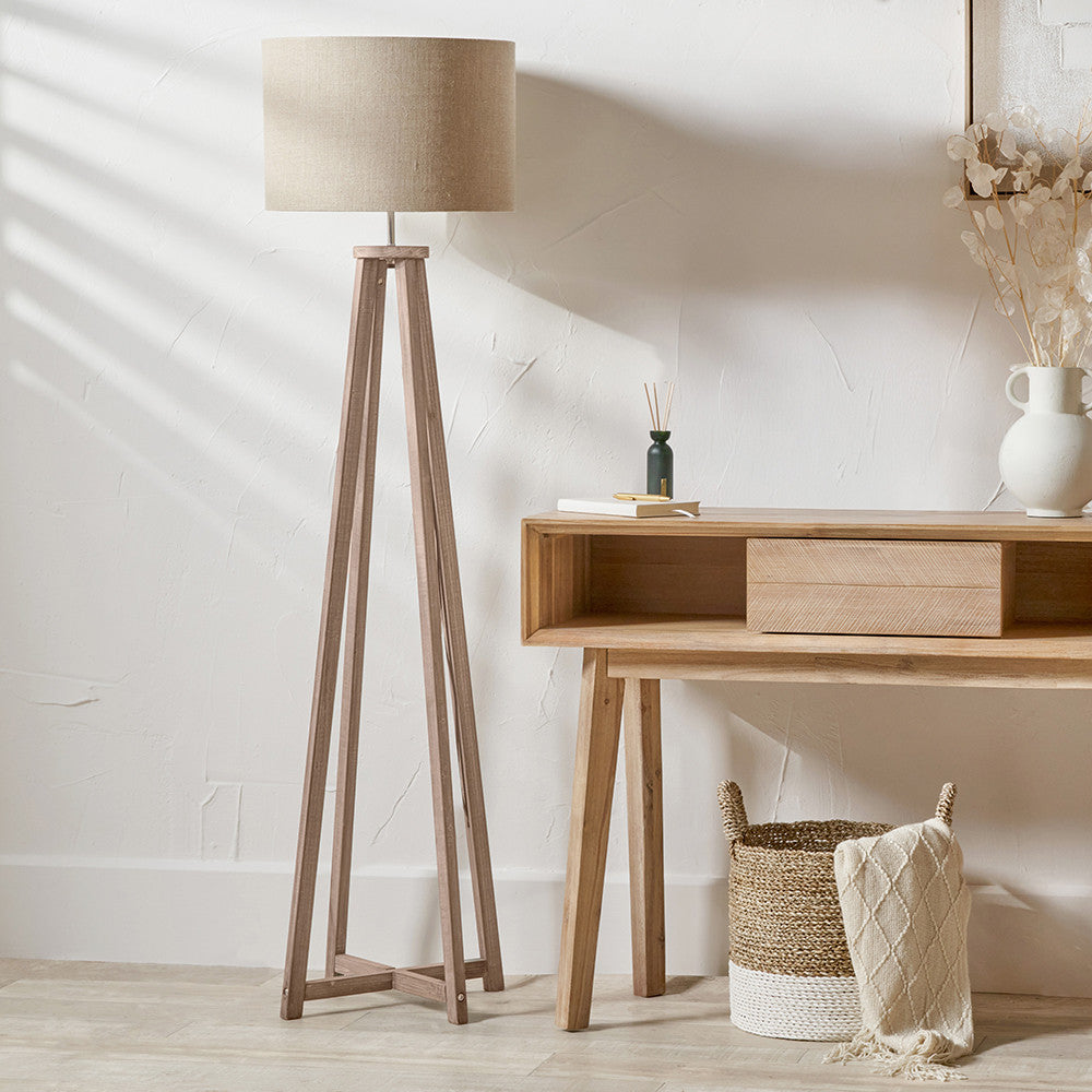 Whitby Grey Wash Wood Tapered 4 Post Floor Lamp - Base Only