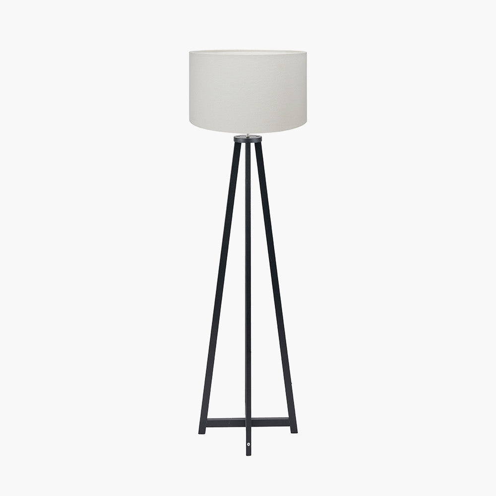 Whitby Matt Black Wood Tapered 4 Post Floor Lamp Base with Henry 45cm White Handloom Cylinder Lampshade