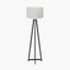 Whitby Matt Black Wood Tapered 4 Post Floor Lamp Base with Henry 45cm White Handloom Cylinder Lampshade