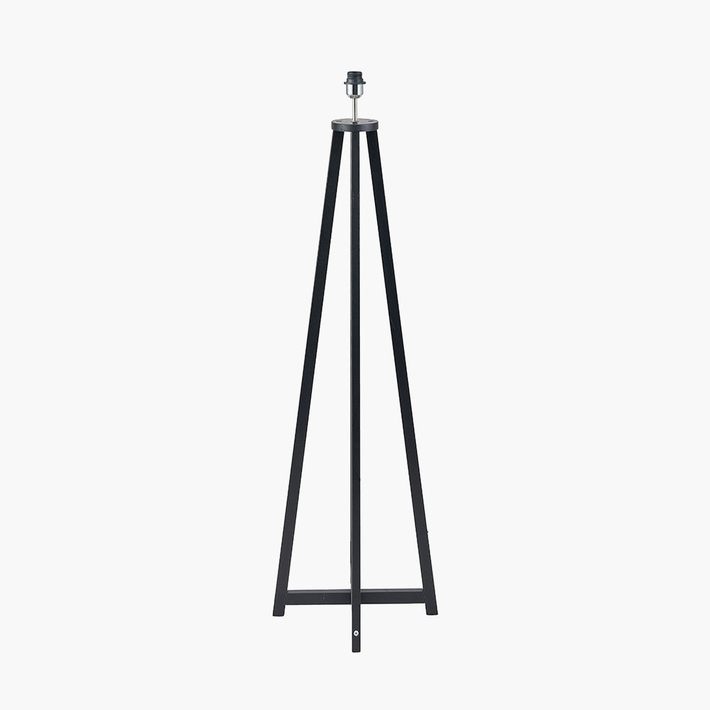 Whitby Matt Black Wood Tapered 4 Post Floor Lamp Base with Henry 45cm White Handloom Cylinder Lampshade