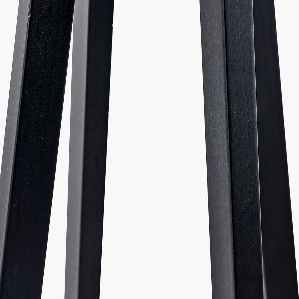 Whitby Matt Black Wood Tapered 4 Post Floor Lamp Base with Henry 45cm White Handloom Cylinder Lampshade