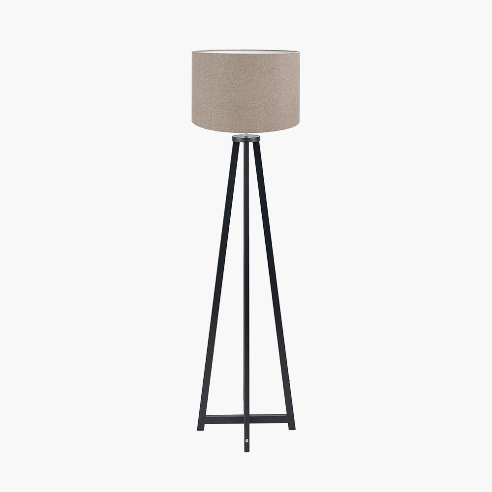 Whitby Matt Black Wood Tapered 4 Post Floor Lamp Base with Edward 45cm Natural Linen Cylinder Lampshade
