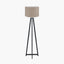Whitby Matt Black Wood Tapered 4 Post Floor Lamp Base with Edward 45cm Natural Linen Cylinder Lampshade