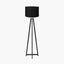 Whitby Matt Black Wood Tapered 4 Post Floor Lamp Base with Lino 45cm Black Self Lined Linen Cylinder Lampshade