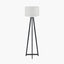 Whitby Matt Black Wood Tapered 4 Post Floor Lamp Base with Lino 45cm White Self Lined Linen Cylinder Lampshade