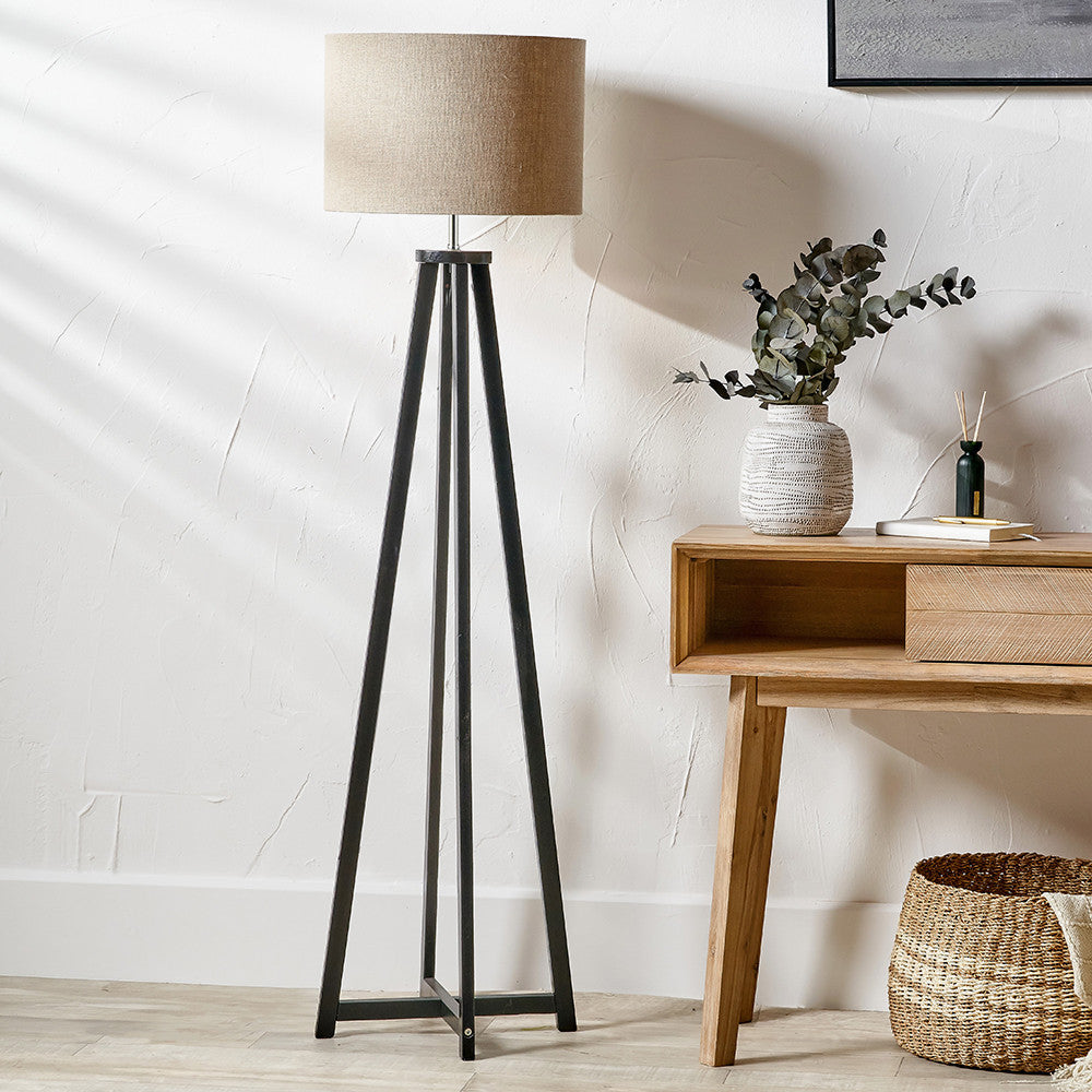 Whitby Matt Black Wood Tapered 4 Post Floor Lamp - Base Only