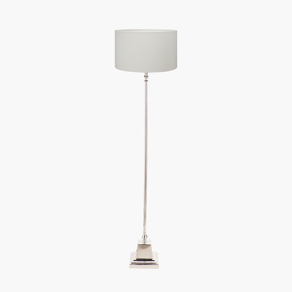 Claudius Nickel Metal Stick Floor Lamp Base with Henry 40cm White Handloom Cylinder Lampshade