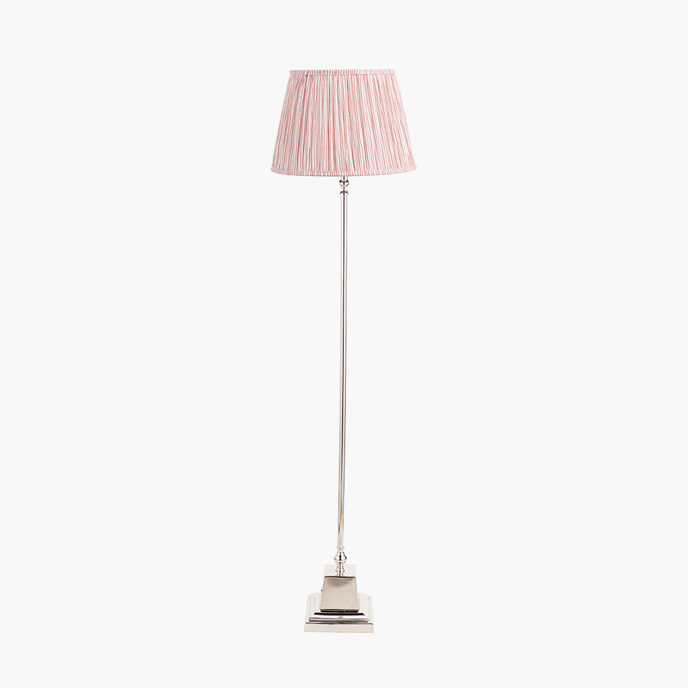 Claudius Nickel Metal Stick Floor Lamp Base with Thiago 40cm Cinnamon Stripe Mushroom Pleat Tapered Lampshade