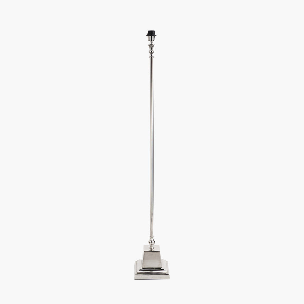 Claudius Nickel Metal Stick Floor Lamp Base with Thiago 40cm Ocean Blue Stripe Mushroom Pleat Tapered Lampshade