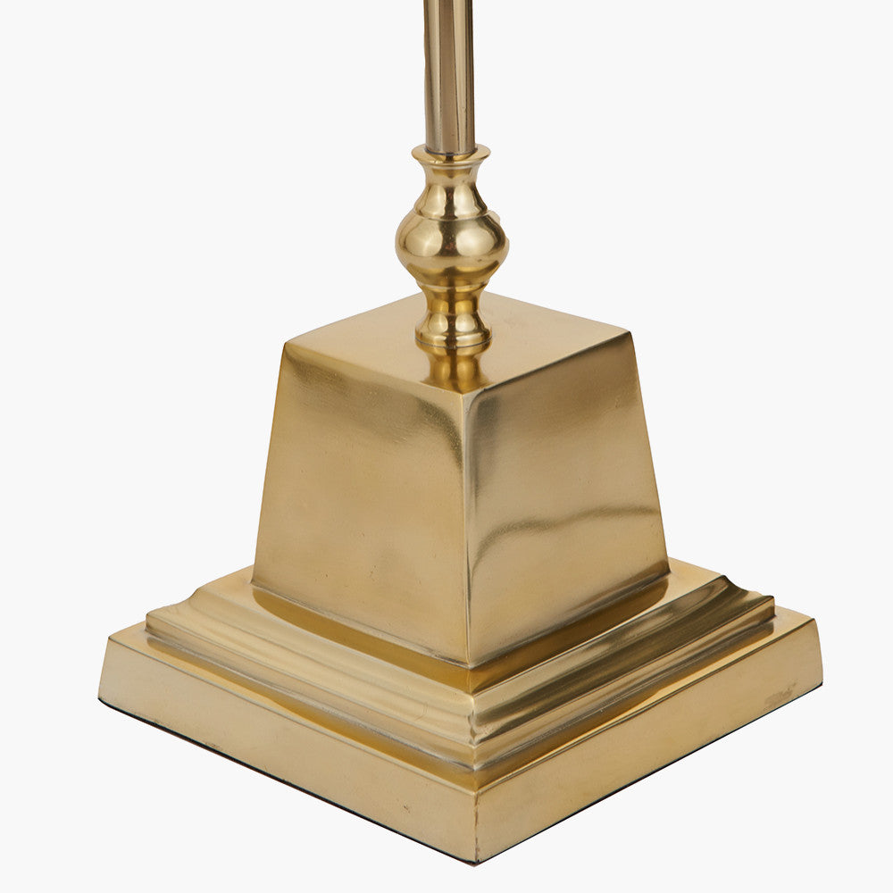Claudius Gold Metal Stick Floor Lamp Base with Henry 40cm White Handloom Cylinder Lampshade