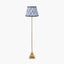 Claudius Gold Metal Stick Floor Lamp Base with Kamilah 40cm Blue Chevron Patterned Mushroom Pleat Tapered Lamp Shade