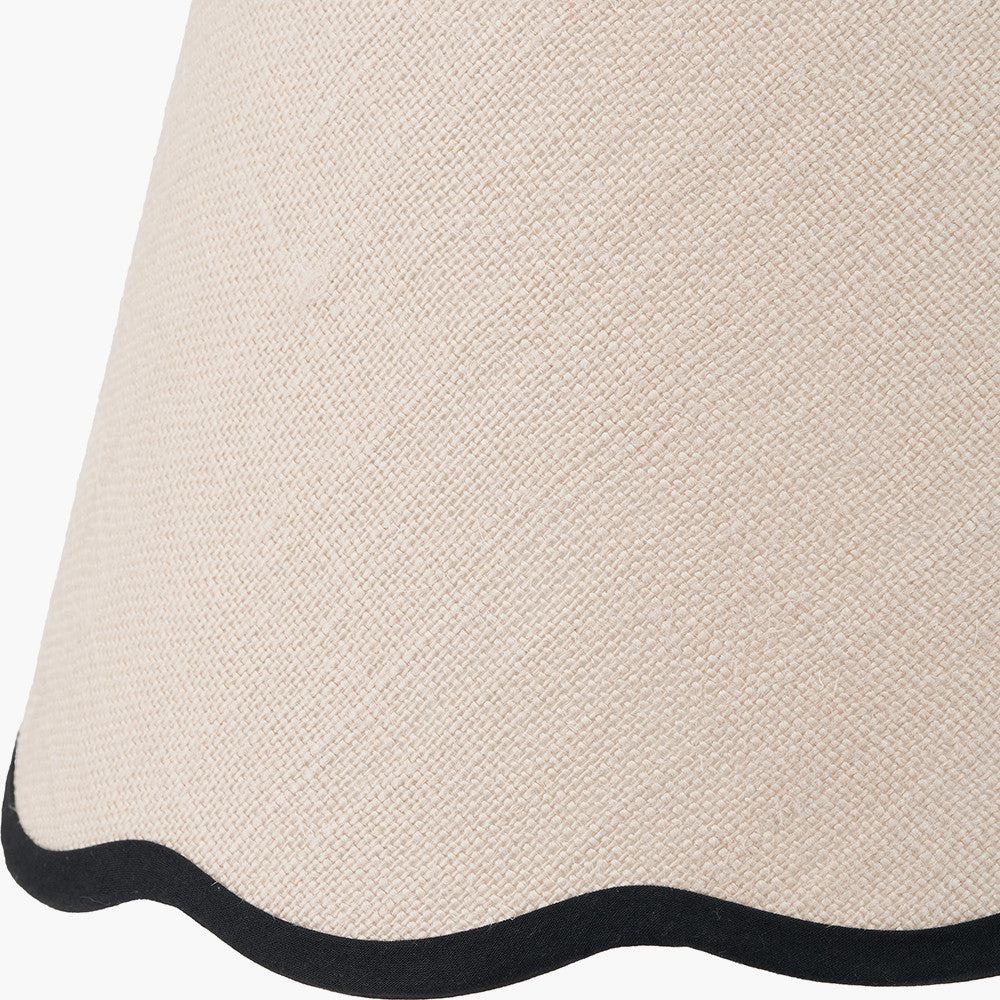 Claudius Gold Metal Stick Floor Lamp Base with Tabitha 40cm Cream Jute Scalloped Edge Tapered Lamp Shade with Contrast Binding