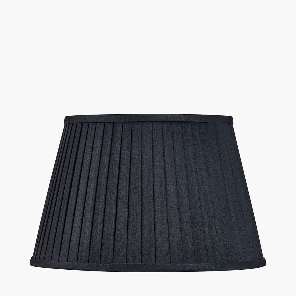 Antoine Black Croc and Antique Brass Metal Floor Lamp Base with Lyndon 40cm Black Silk Mix Knife Pleat Tapered Lampshade