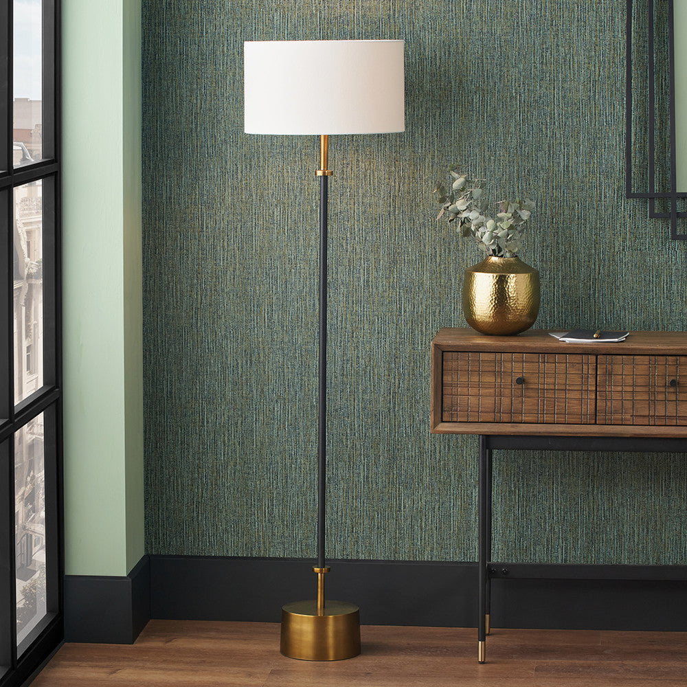 Antoine Black Croc and Antique Brass Metal Floor Lamp