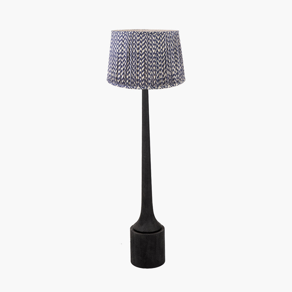 Marin Black Wood Tall Neck Floor Lamp Base with Vienna 45cm Blue Chevron Mushroom Pleat Lampshade