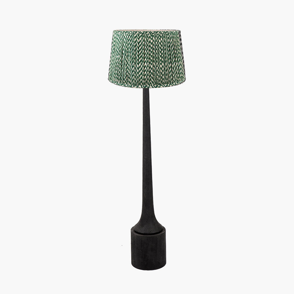 Marin Black Wood Tall Neck Floor Lamp Base with Vienna 45cm Forest Green Chevron Mushroom Pleat Lampshade