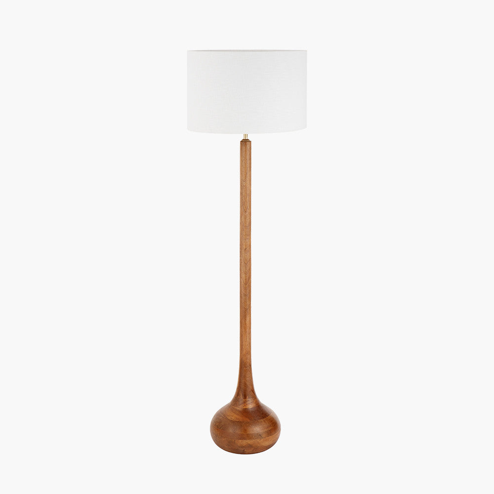Toma Oiled Wood Tall Neck Floor Lamp Base with Lino 45cm White Self Lined Linen Cylinder Lampshade