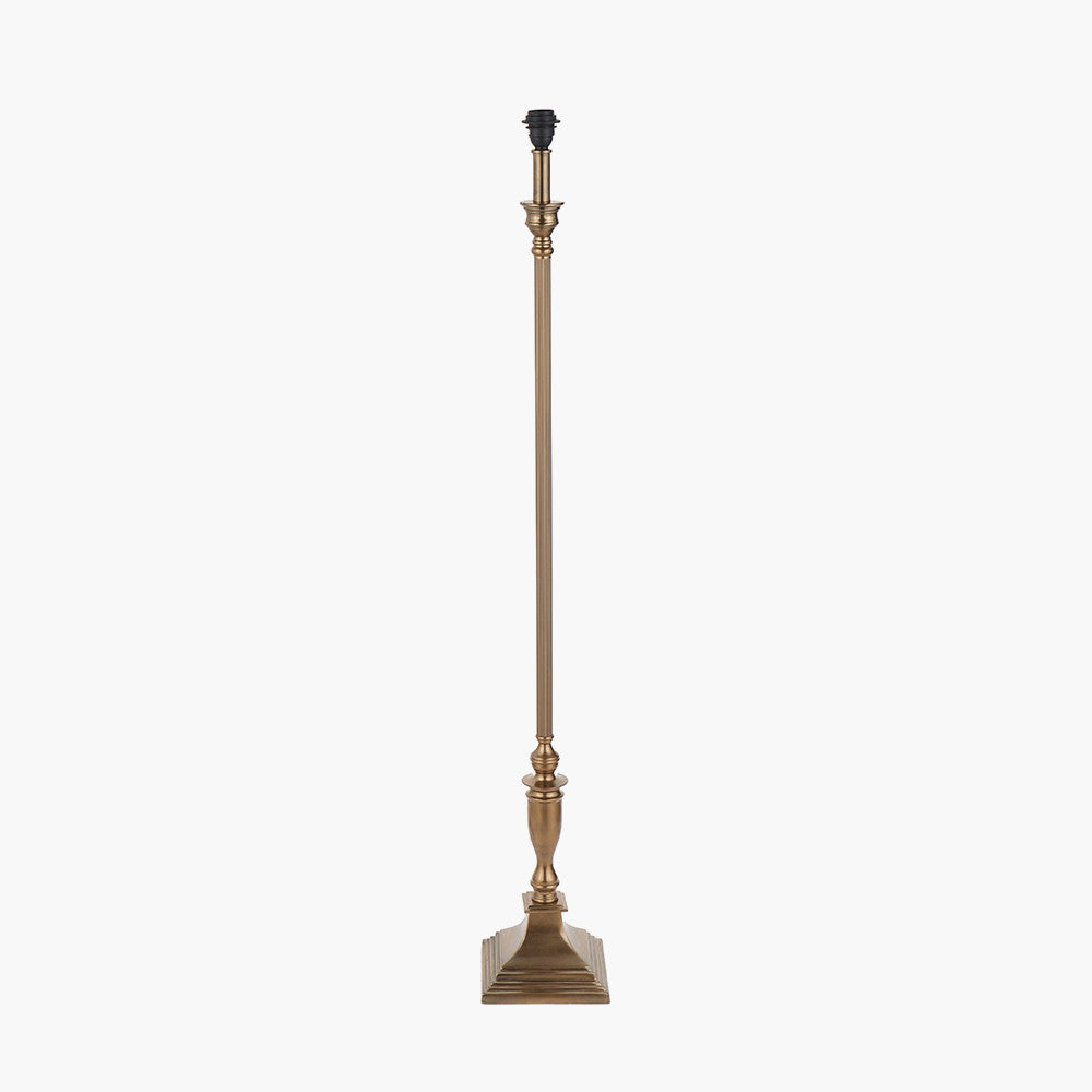 Canterbury Antique Brass Metal Floor Lamp Base with Rene 45cm Light Grey Velvet Cylinder Lampshade