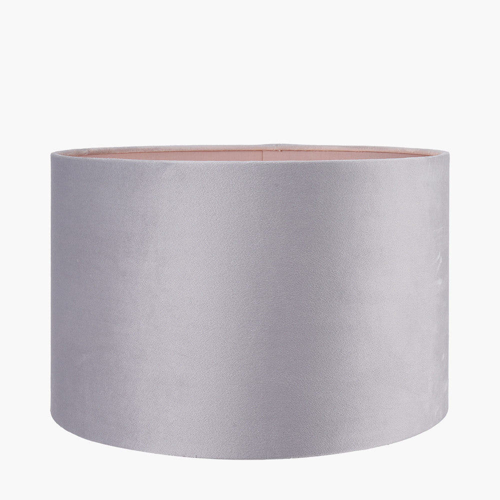 Canterbury Antique Brass Metal Floor Lamp Base with Rene 45cm Light Grey Velvet Cylinder Lampshade