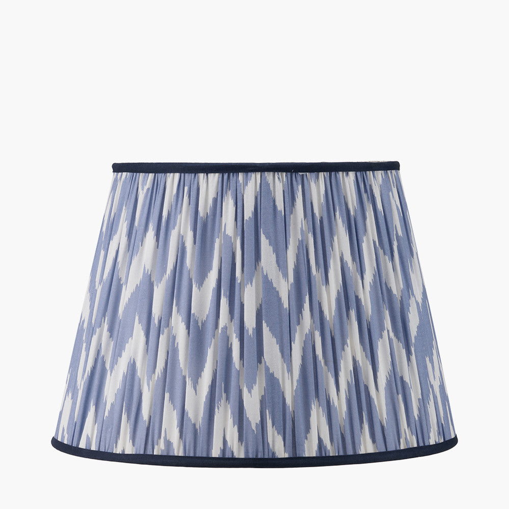 Canterbury Antique Brass Metal Floor Lamp Base with Kamilah 45cm Blue Chevron Patterned Mushroom Pleat Tapered Lamp Shade