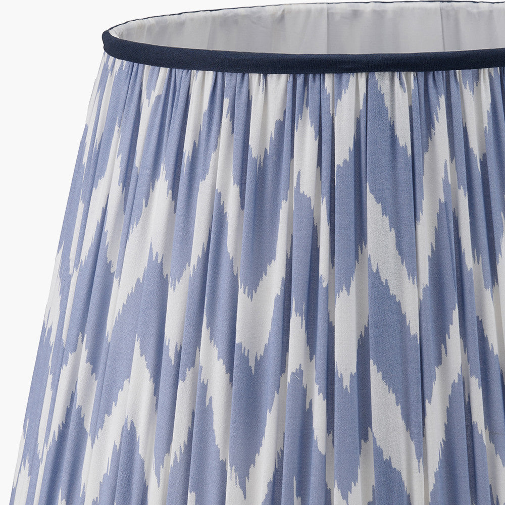 Canterbury Antique Brass Metal Floor Lamp Base with Kamilah 45cm Blue Chevron Patterned Mushroom Pleat Tapered Lamp Shade