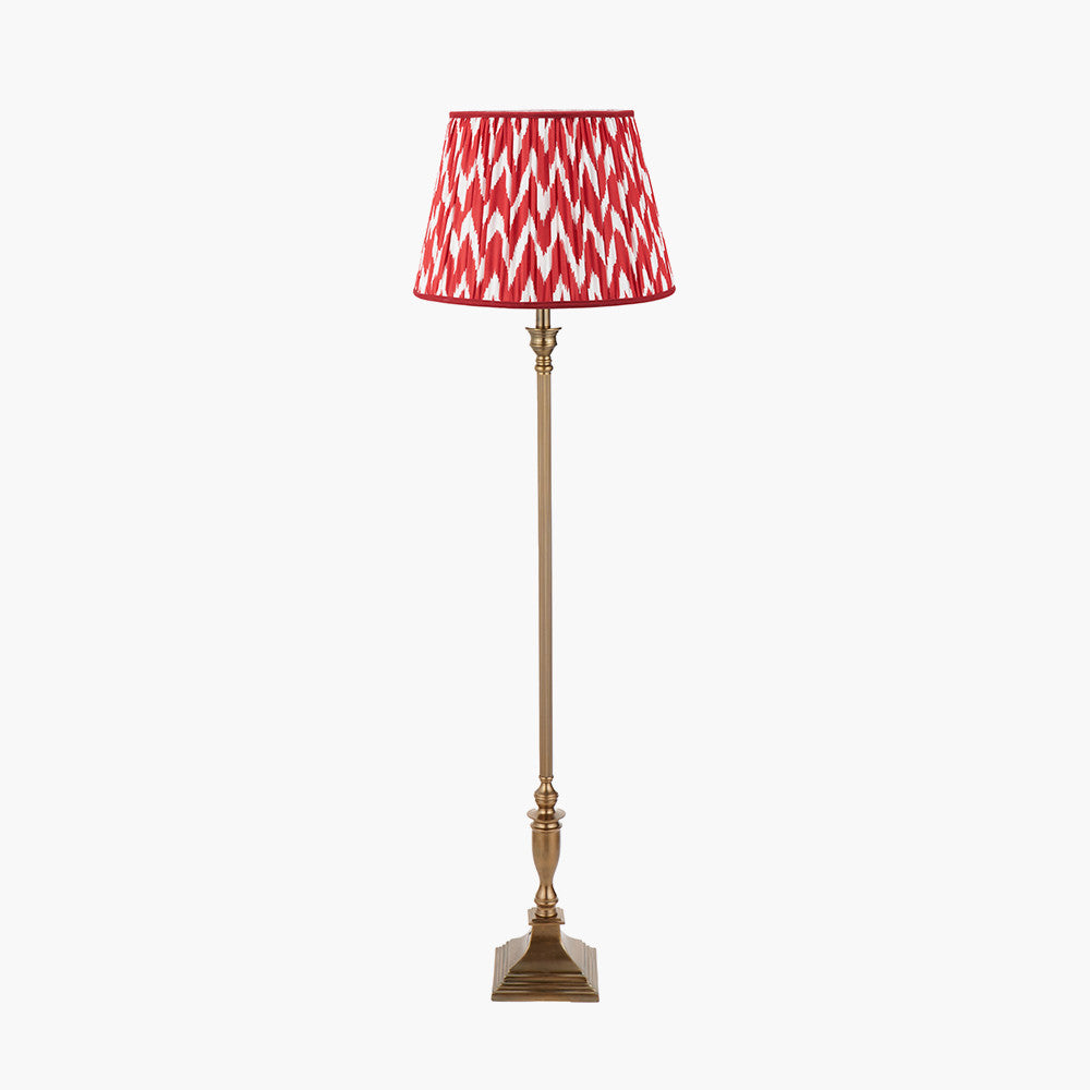 Canterbury Antique Brass Metal Floor Lamp Base with Kamilah 45cm Red Chevron Patterned Mushroom Pleat Tapered Lamp Shade