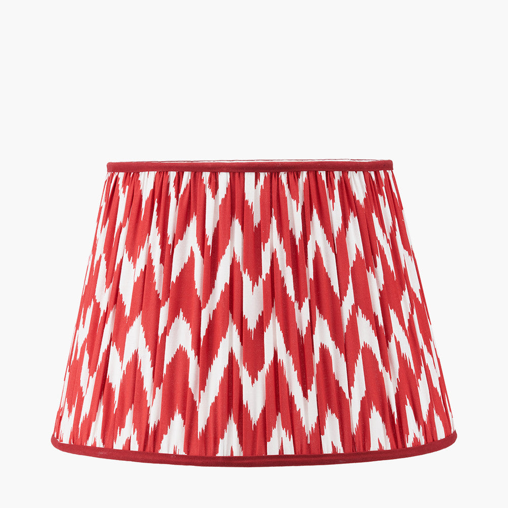 Canterbury Antique Brass Metal Floor Lamp Base with Kamilah 45cm Red Chevron Patterned Mushroom Pleat Tapered Lamp Shade